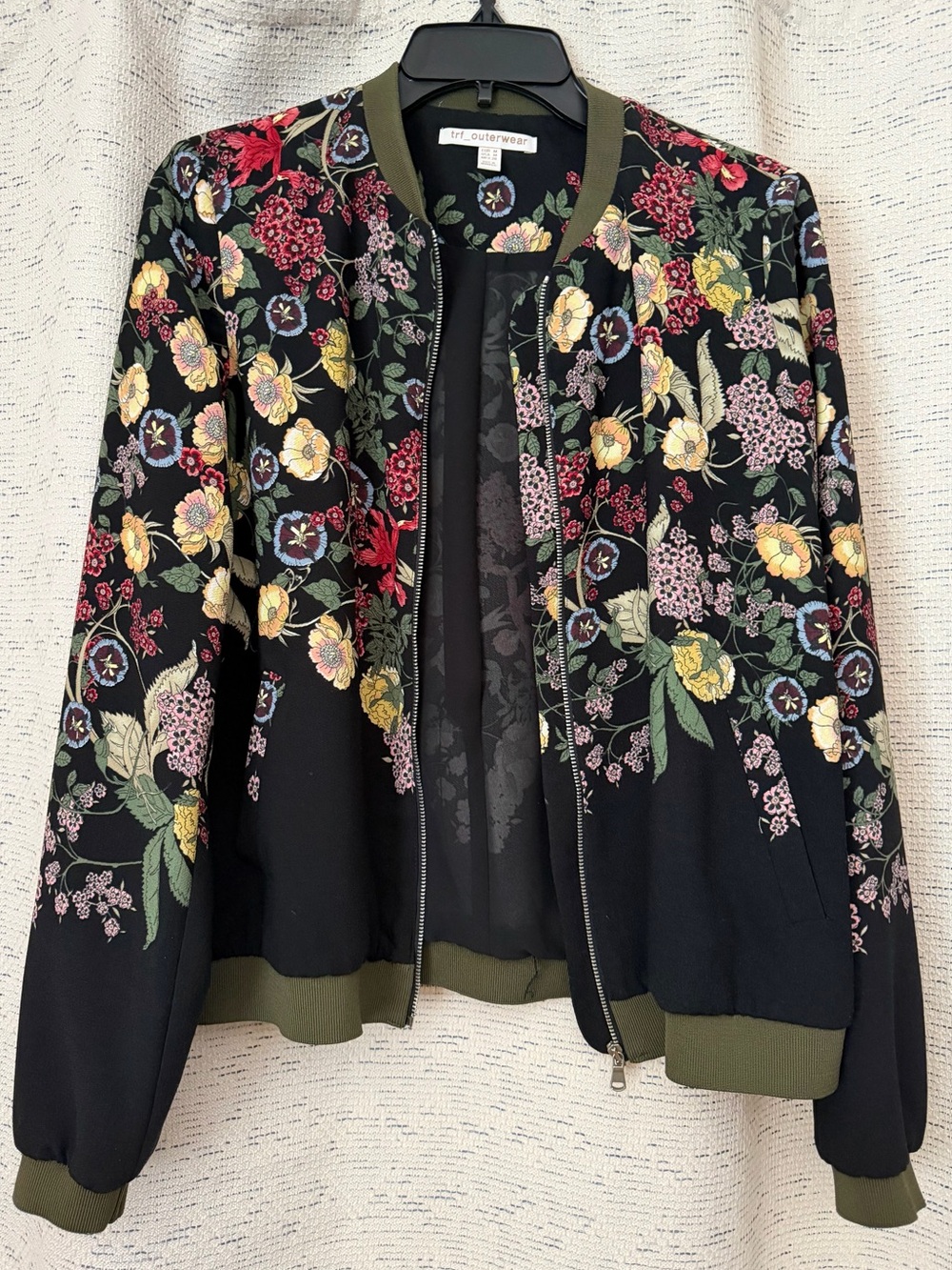 Zara Women's Black Floral Bomber Jacket